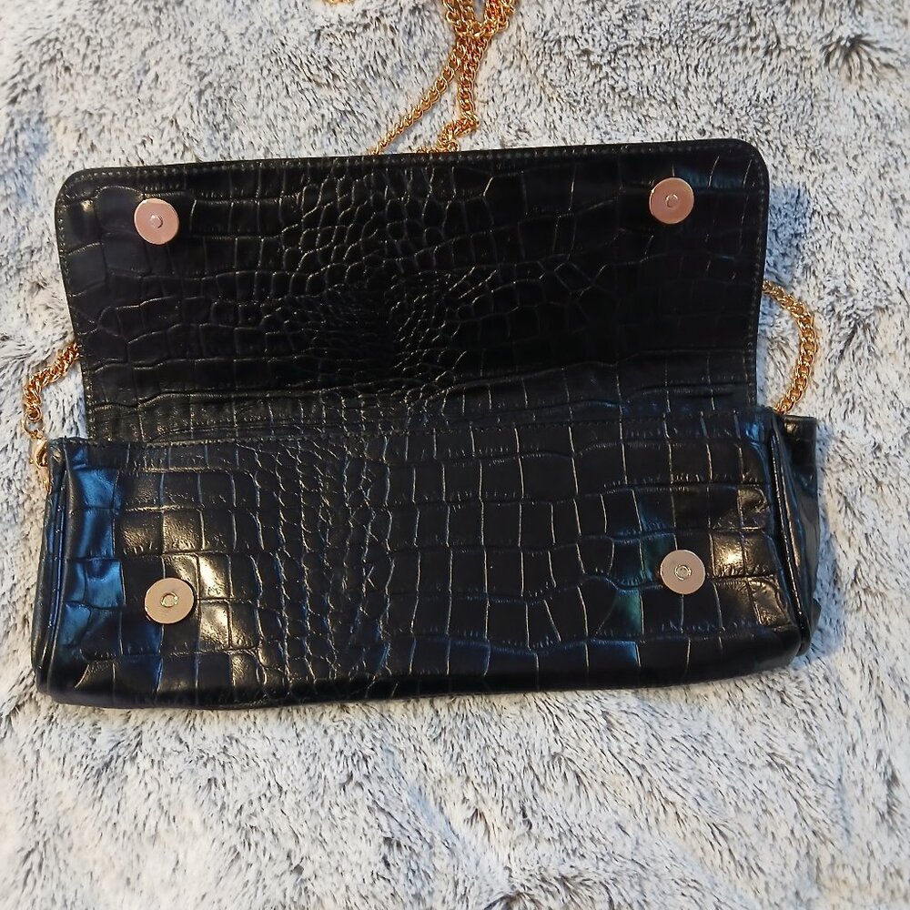 VINTAGE WOMEN'S CROCO EMBOSSED BLACK EXIMIOUS OF LONDON PURSE - Picture 3 of 10